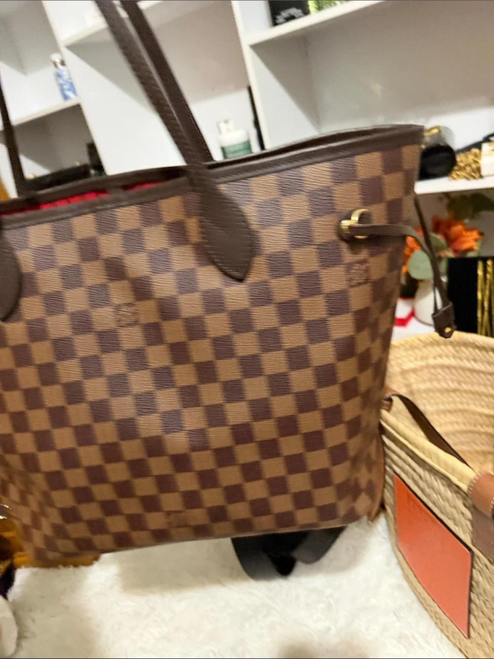 Louis Vuitton Brown Damier Ebene Tote with Red Interior - Picture 3 of 10